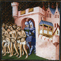 Fresque du Moyen-age - Cathares battus par les Croiss